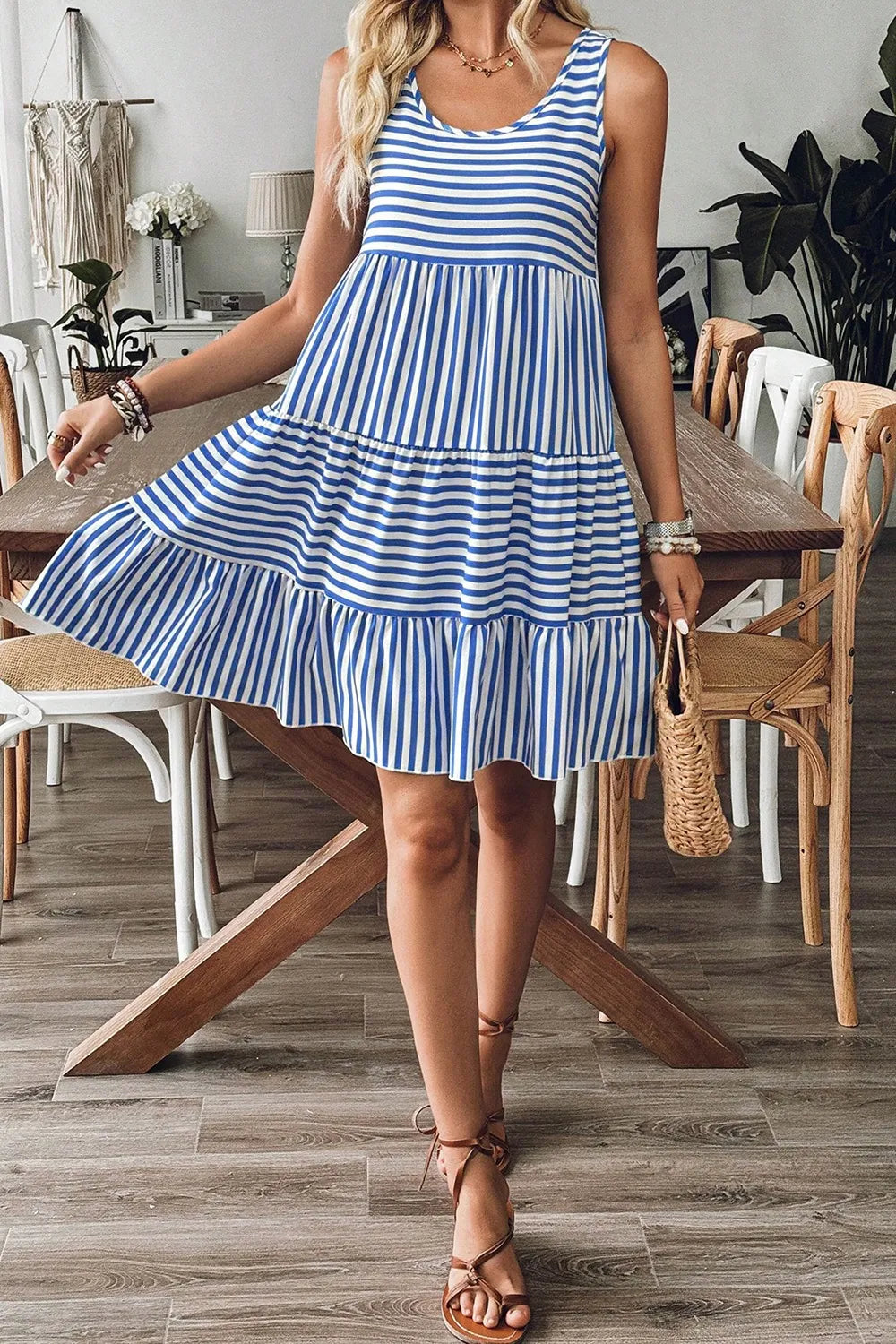 Striped Round Neck Sleeveless Mini Dress at kamakhyaa.com by Trendsi. This item is Ship From Overseas, SYNZ, Under $50