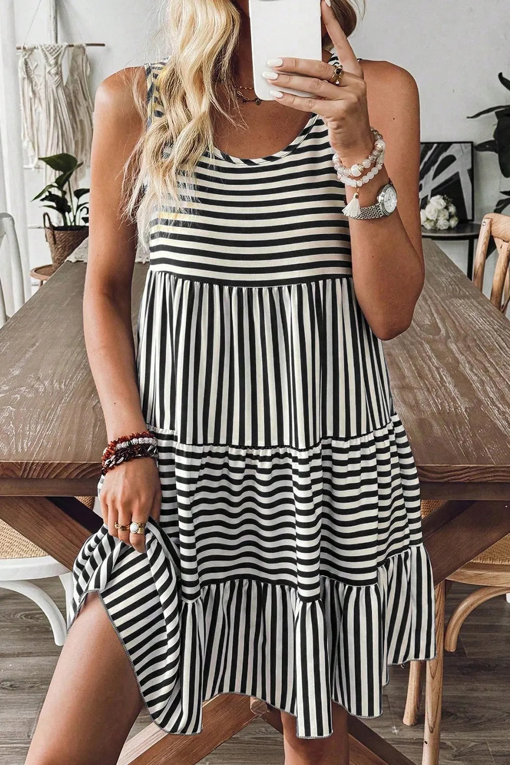Striped Round Neck Sleeveless Mini Dress at kamakhyaa.com by Trendsi. This item is Ship From Overseas, SYNZ, Under $50