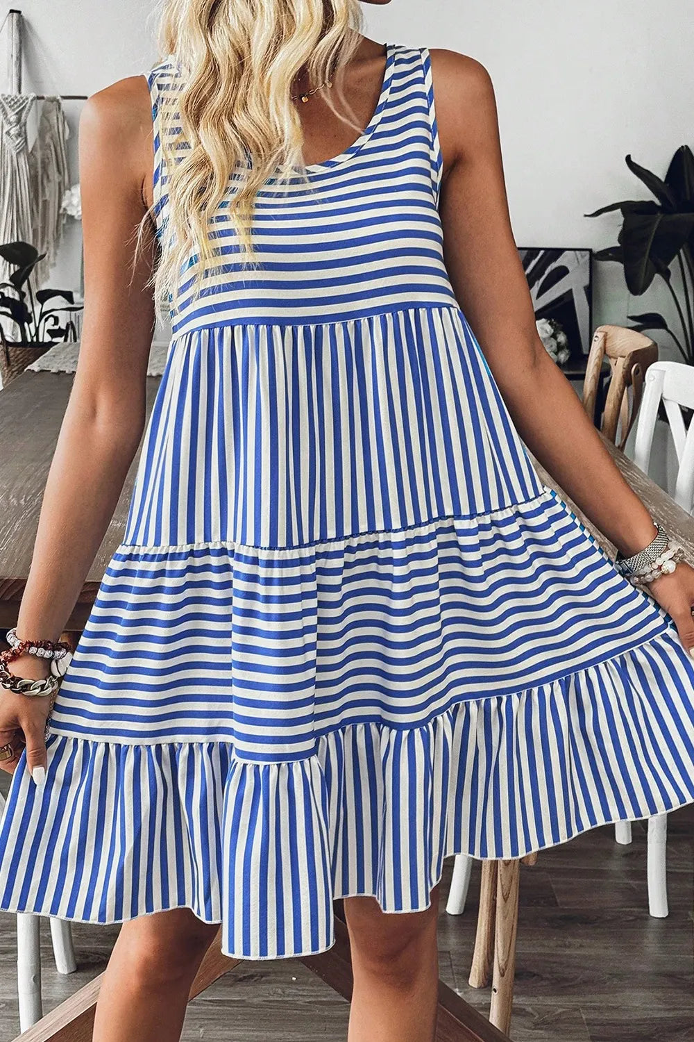 Striped Round Neck Sleeveless Mini Dress at kamakhyaa.com by Trendsi. This item is Ship From Overseas, SYNZ, Under $50