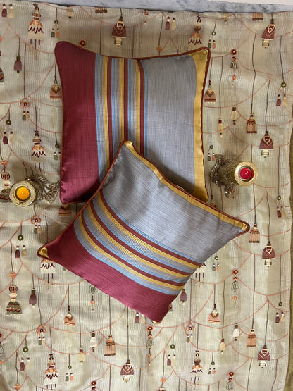 Stripes Cushion Cover Sets at Kamakhyaa by Aetherea. This item is Cushion covers, Home, Multi-coloured, Red, Satin, Stripes, Upcycled