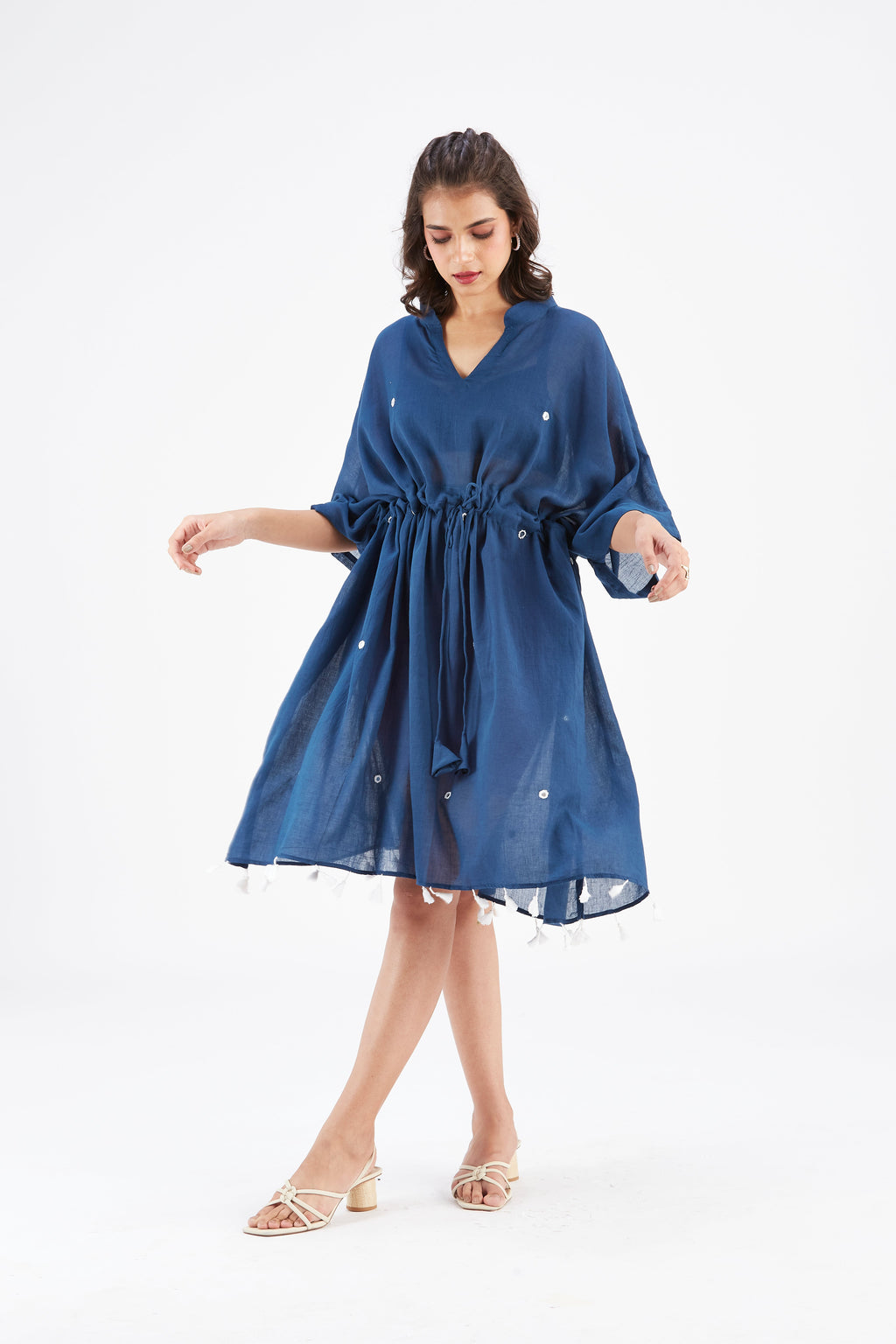 Summer Indigo Kaftan Cotton Dresss at Kamakhyaa by Hasttvam. This item is Cotton, Ete by Hasttvam, Floral Prints, Hand Printed, Indigo, Under $200, Wedding Wear, Womenswear