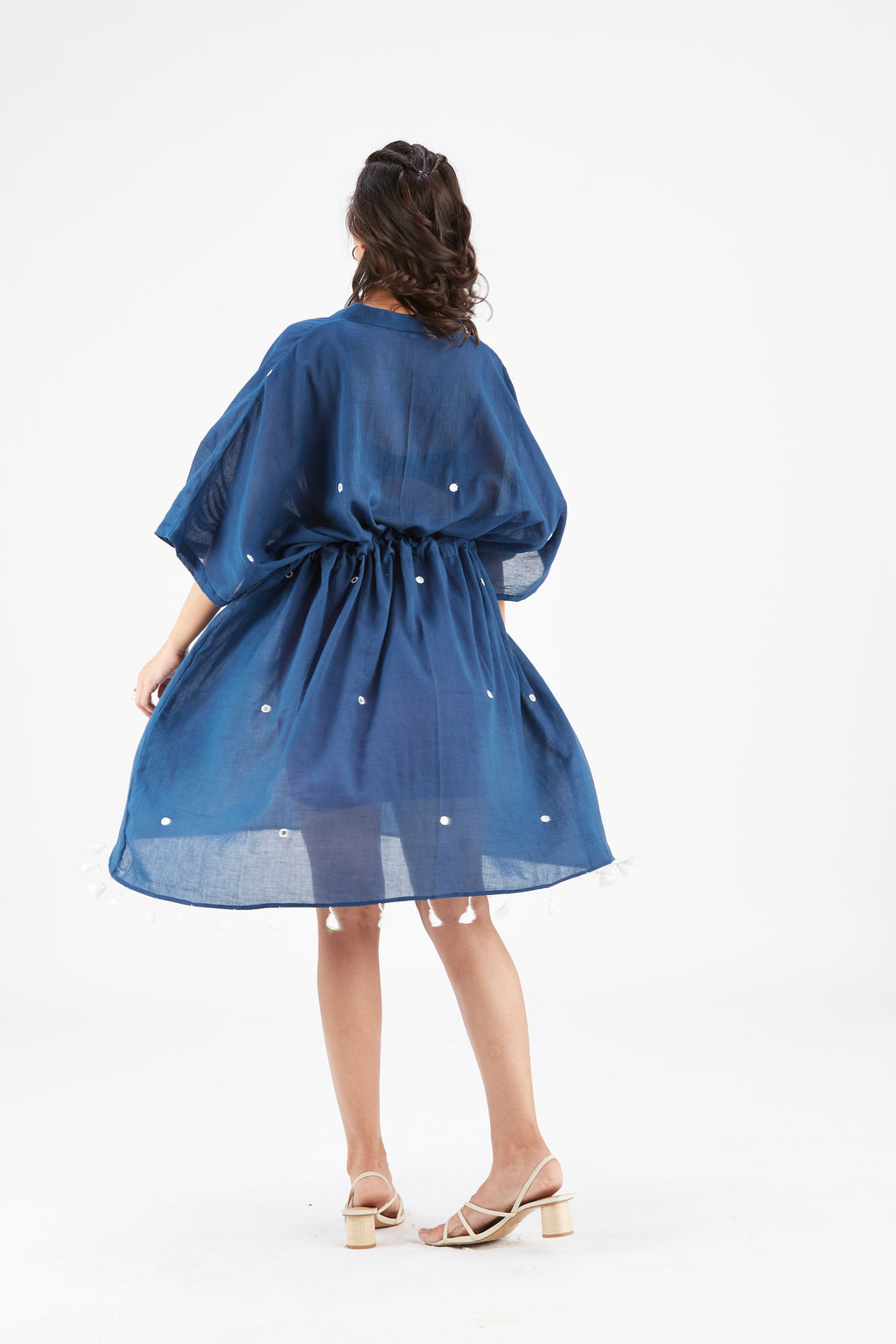 Summer Indigo Kaftan Cotton Dresss at Kamakhyaa by Hasttvam. This item is Cotton, Ete by Hasttvam, Floral Prints, Hand Printed, Indigo, Under $200, Wedding Wear, Womenswear