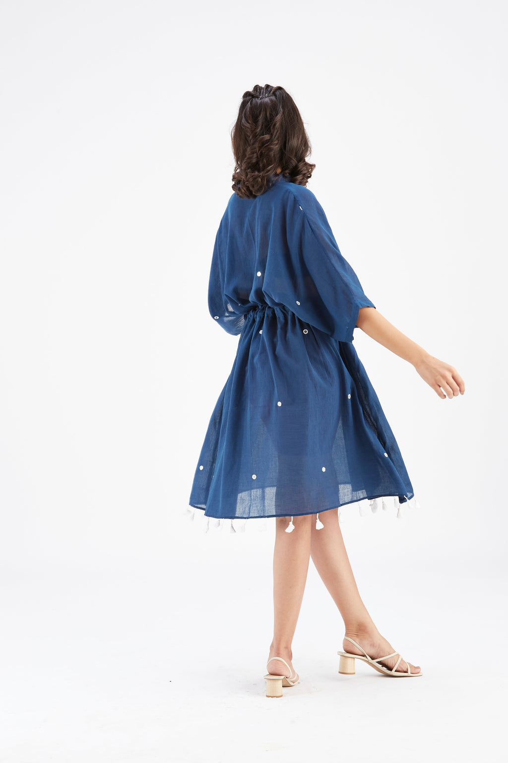 Summer Indigo Kaftan Cotton Dresss at Kamakhyaa by Hasttvam. This item is Cotton, Ete by Hasttvam, Floral Prints, Hand Printed, Indigo, Under $200, Wedding Wear, Womenswear