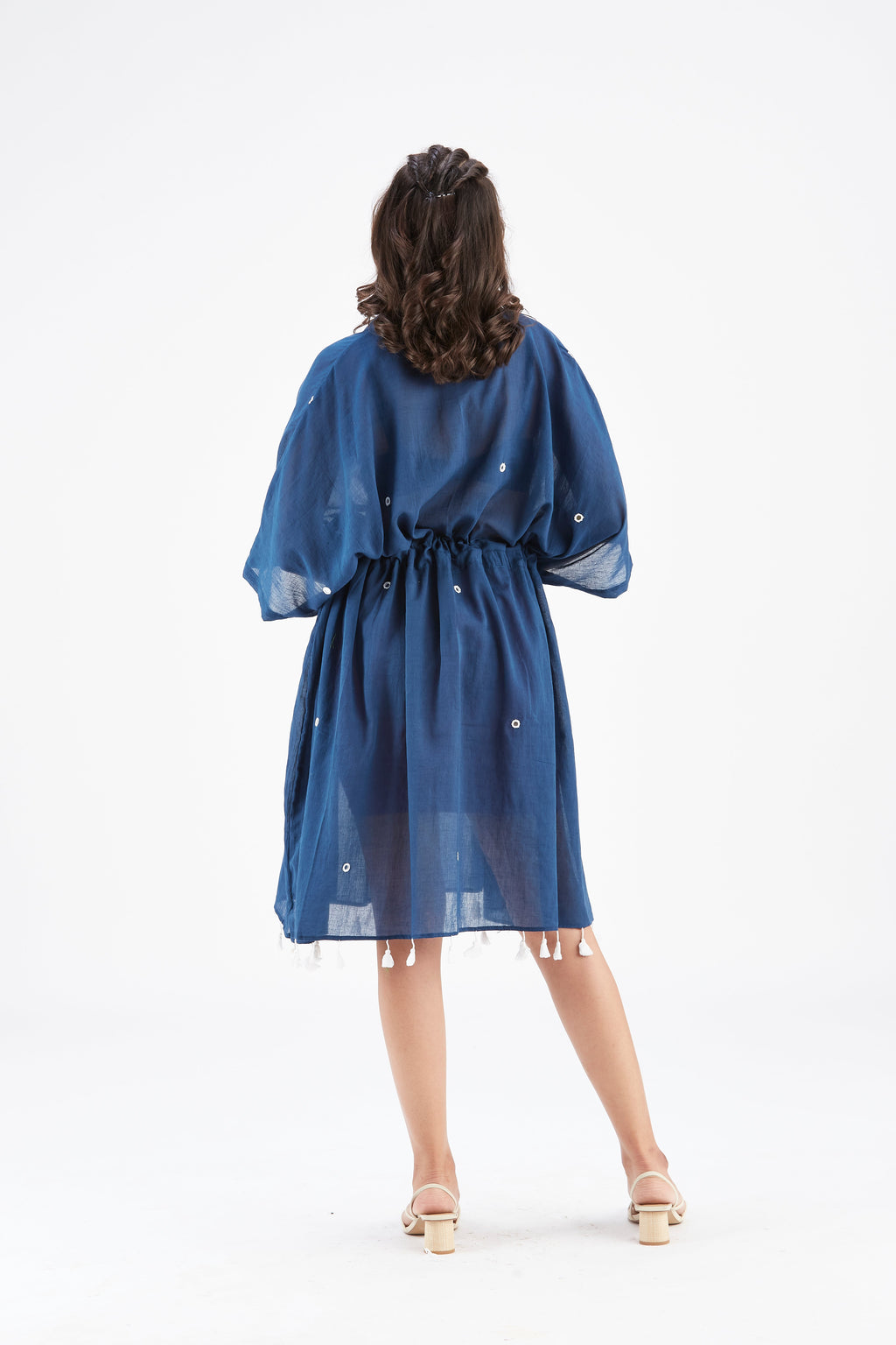 Summer Indigo Kaftan Cotton Dresss at Kamakhyaa by Hasttvam. This item is Cotton, Ete by Hasttvam, Floral Prints, Hand Printed, Indigo, Under $200, Wedding Wear, Womenswear