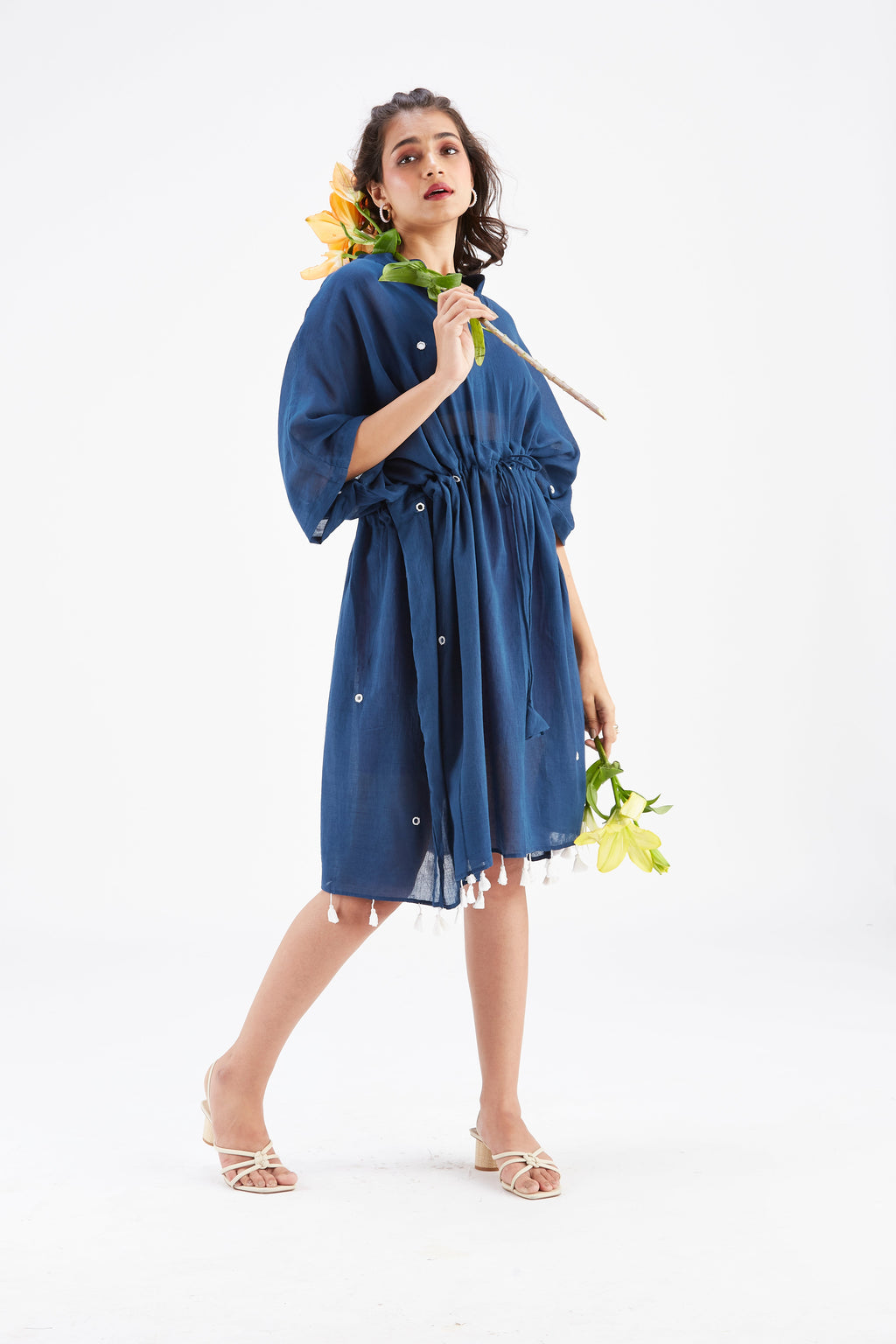 Summer Indigo Kaftan Cotton Dresss at Kamakhyaa by Hasttvam. This item is Cotton, Ete by Hasttvam, Floral Prints, Hand Printed, Indigo, Under $200, Wedding Wear, Womenswear