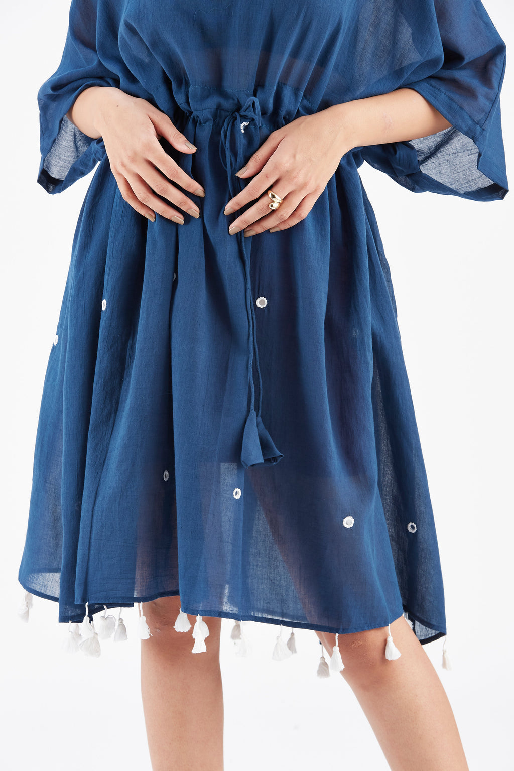 Summer Indigo Kaftan Cotton Dresss at Kamakhyaa by Hasttvam. This item is Cotton, Ete by Hasttvam, Floral Prints, Hand Printed, Indigo, Under $200, Wedding Wear, Womenswear