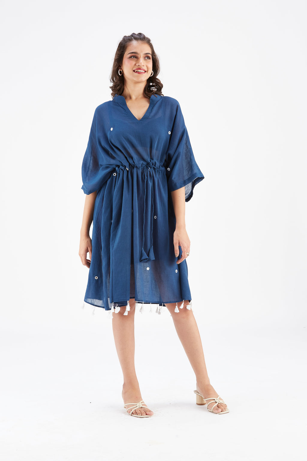 Summer Indigo Kaftan Cotton Dresss at Kamakhyaa by Hasttvam. This item is Cotton, Ete by Hasttvam, Floral Prints, Hand Printed, Indigo, Under $200, Wedding Wear, Womenswear
