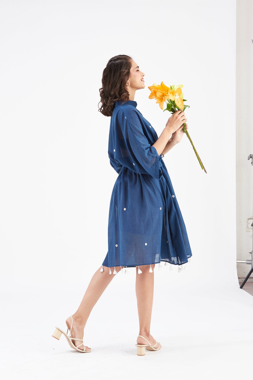 Summer Indigo Kaftan Cotton Dresss at Kamakhyaa by Hasttvam. This item is Cotton, Ete by Hasttvam, Floral Prints, Hand Printed, Indigo, Under $200, Wedding Wear, Womenswear