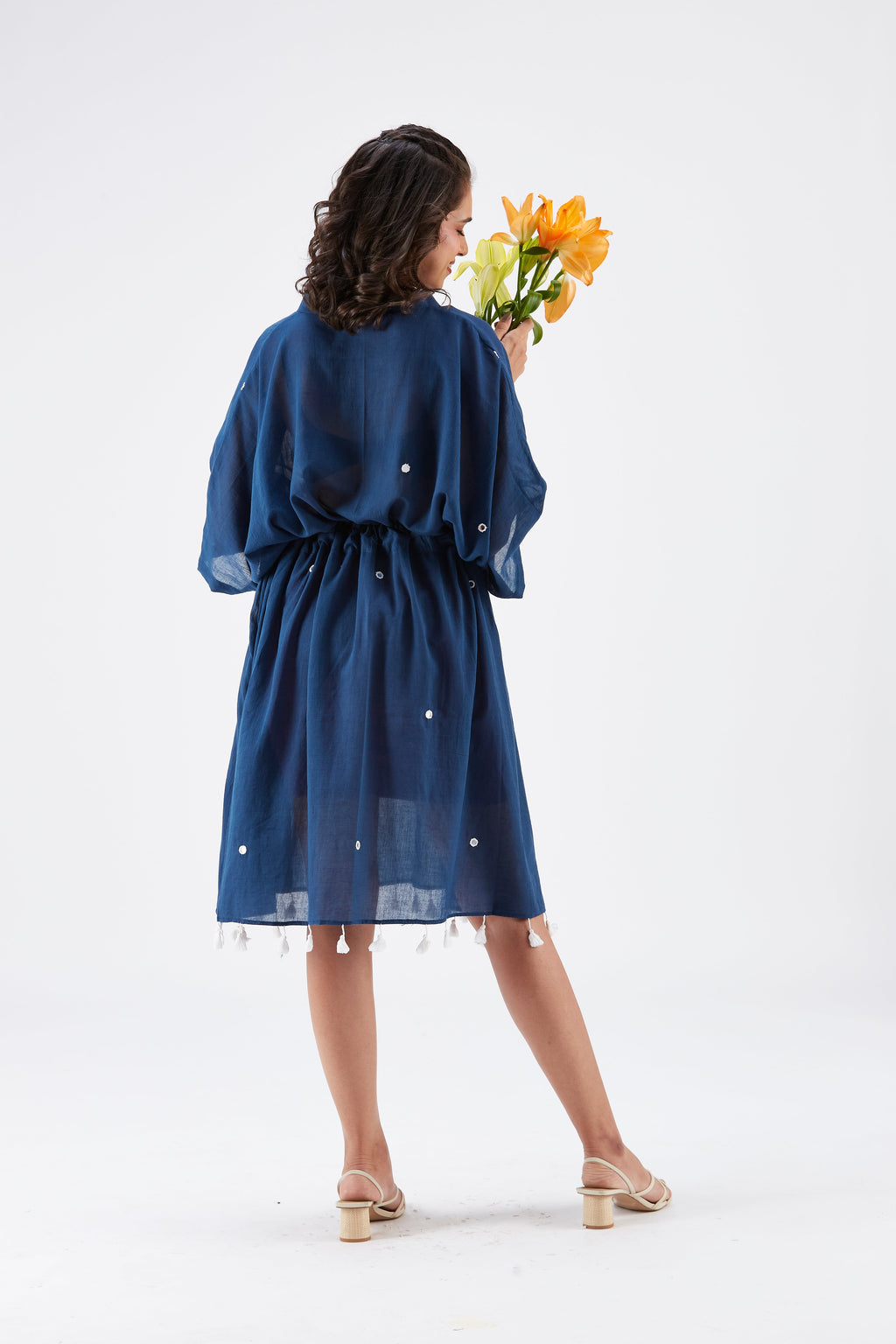 Summer Indigo Kaftan Cotton Dresss at Kamakhyaa by Hasttvam. This item is Cotton, Ete by Hasttvam, Floral Prints, Hand Printed, Indigo, Under $200, Wedding Wear, Womenswear