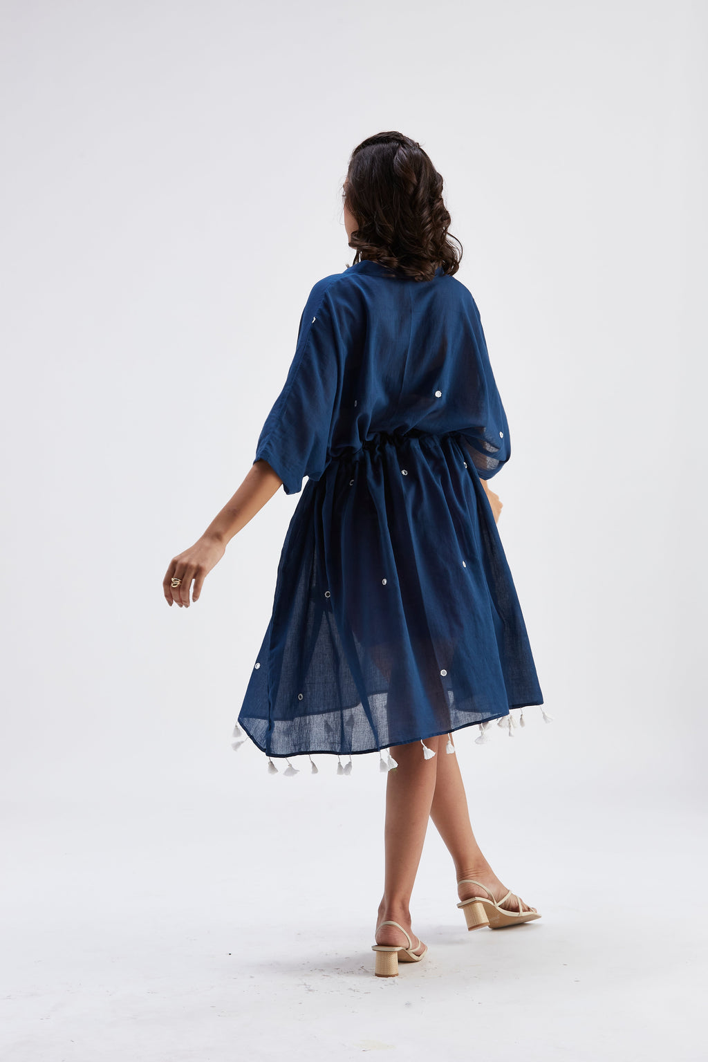 Summer Indigo Kaftan Cotton Dresss at Kamakhyaa by Hasttvam. This item is Cotton, Ete by Hasttvam, Floral Prints, Hand Printed, Indigo, Under $200, Wedding Wear, Womenswear