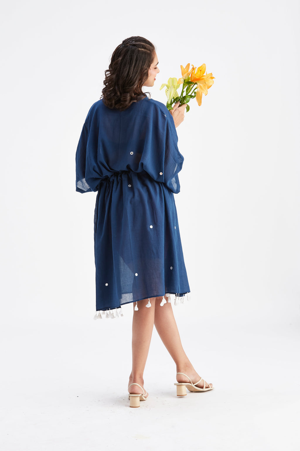 Summer Indigo Kaftan Cotton Dresss at Kamakhyaa by Hasttvam. This item is Cotton, Ete by Hasttvam, Floral Prints, Hand Printed, Indigo, Under $200, Wedding Wear, Womenswear