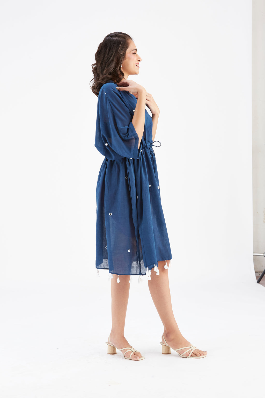 Summer Indigo Kaftan Cotton Dresss at Kamakhyaa by Hasttvam. This item is Cotton, Ete by Hasttvam, Floral Prints, Hand Printed, Indigo, Under $200, Wedding Wear, Womenswear