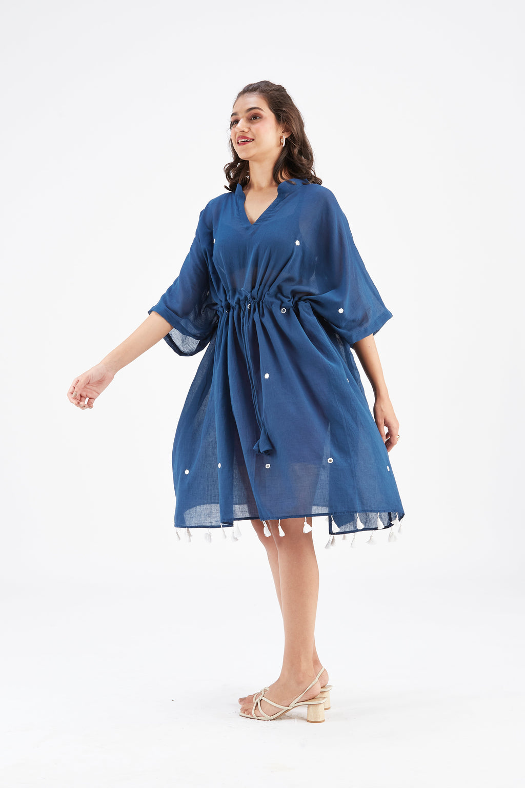 Summer Indigo Kaftan Cotton Dresss at Kamakhyaa by Hasttvam. This item is Cotton, Ete by Hasttvam, Floral Prints, Hand Printed, Indigo, Under $200, Wedding Wear, Womenswear
