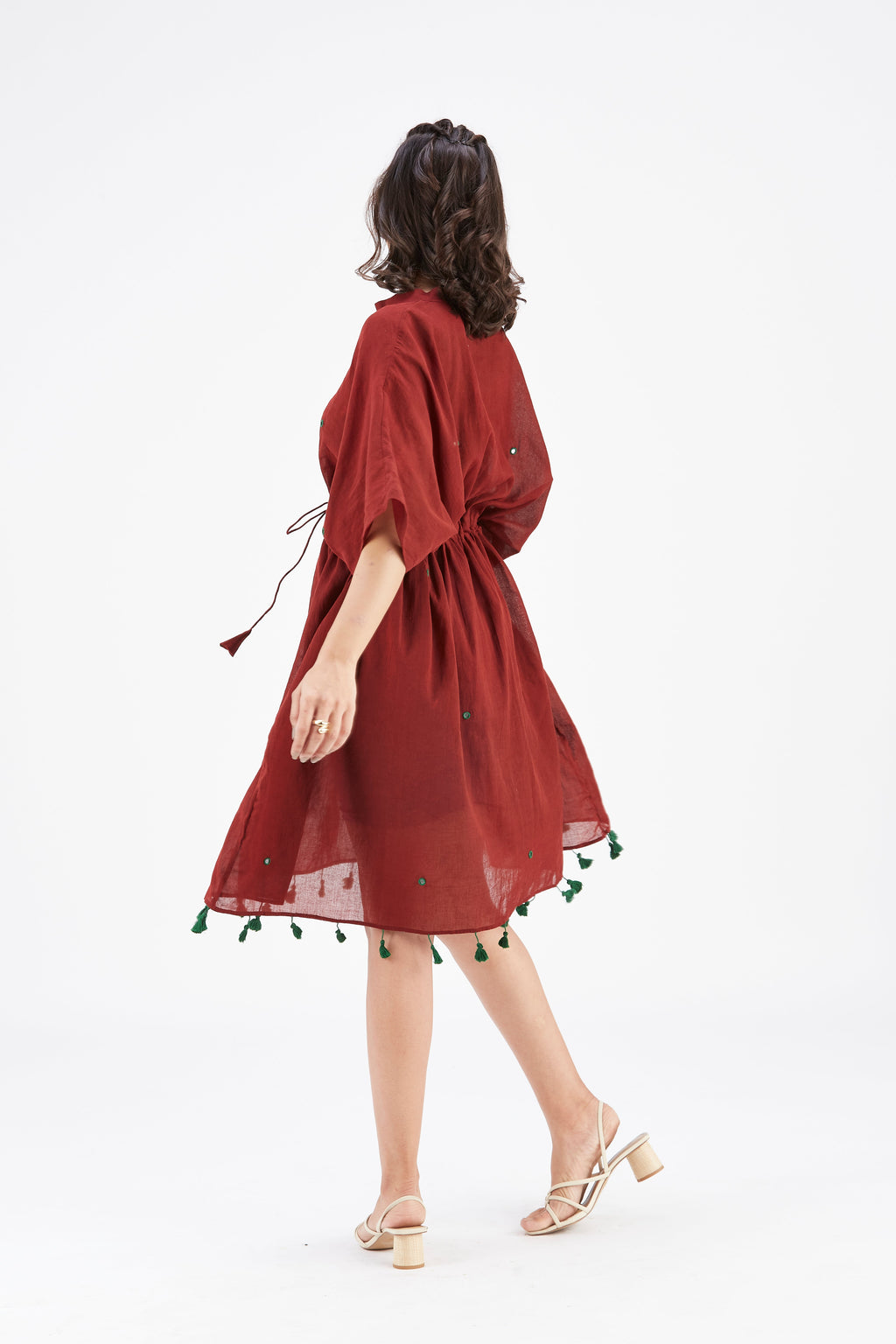 Summer Maroon Kaftan Cotton Dress at Kamakhyaa by Hasttvam. This item is Cotton, Ete by Hasttvam, Floral Prints, Hand Printed, Maroon, Under $200, Wedding Wear, Womenswear