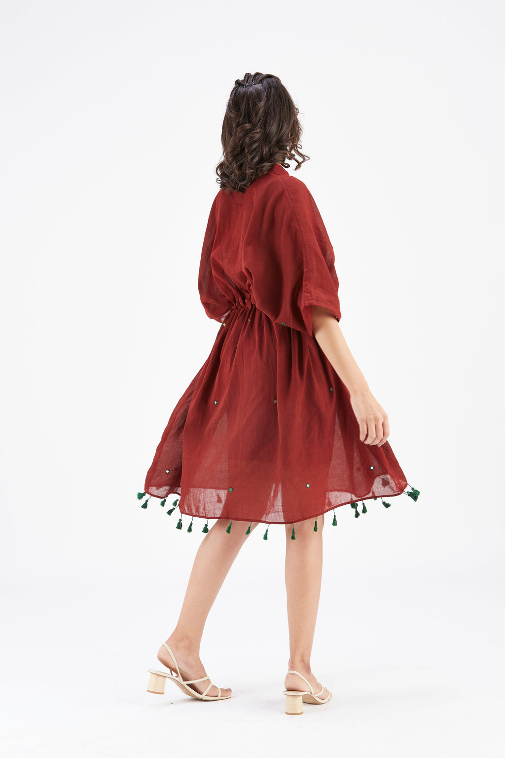 Summer Maroon Kaftan Cotton Dress at Kamakhyaa by Hasttvam. This item is Cotton, Ete by Hasttvam, Floral Prints, Hand Printed, Maroon, Under $200, Wedding Wear, Womenswear