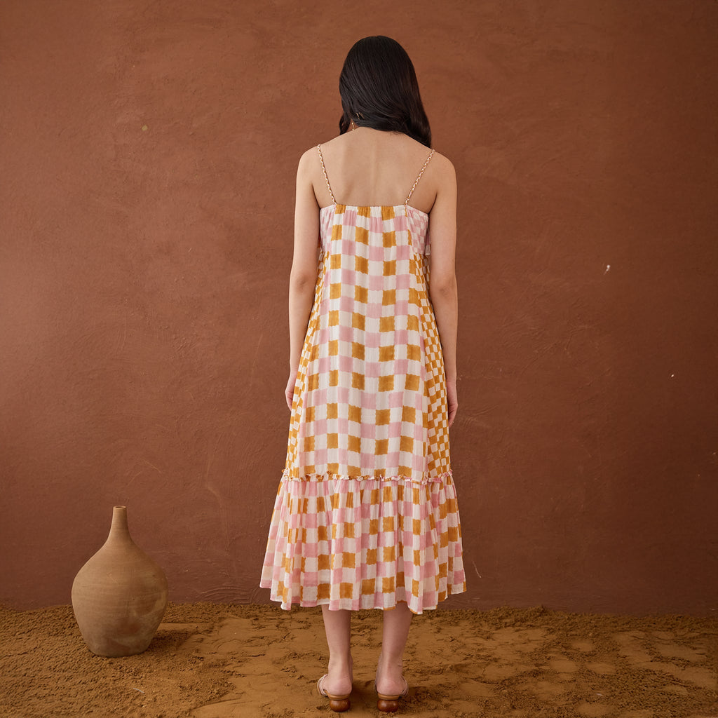 Summer Strokes at Kamakhyaa by Taro. This item is Artisan made, Cotton Mulmul, Handblock Printed, Orange, Sleeveless Dresses, Whispers of Summer by Taro