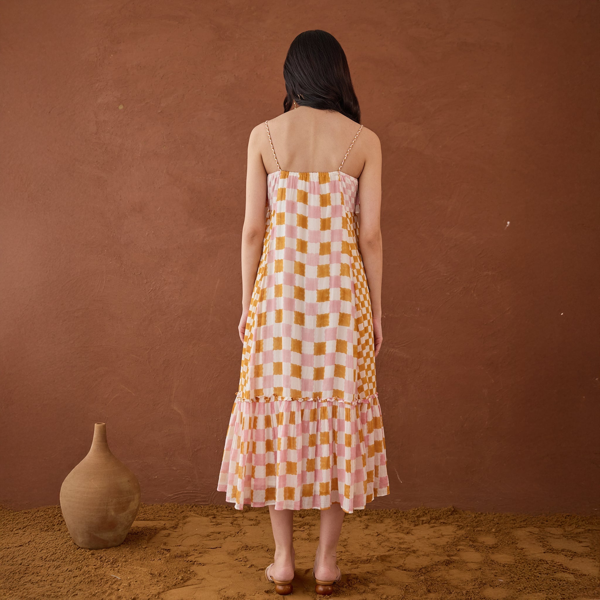 Summer Strokes at Kamakhyaa by Taro. This item is Artisan made, Cotton Mulmul, Handblock Printed, Orange, Sleeveless Dresses, Whispers of Summer by Taro