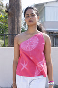 Sun-Kissed Shoulder Top at Kamakhyaa by anushé pirani. This item is Cotton, Moana, Pink, Recycled Cotton, Regular Fit, Resort Wear, Shibori Dyes, Tops, Womenswear