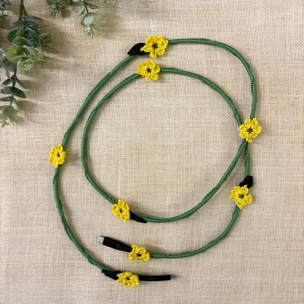 Sunflower Crochet Charging Cord C-C Cable at Kamakhyaa by Ikriit'm. This item is Bloom by Ikriit'm, Crochet, Relaxed Fit, Under $50