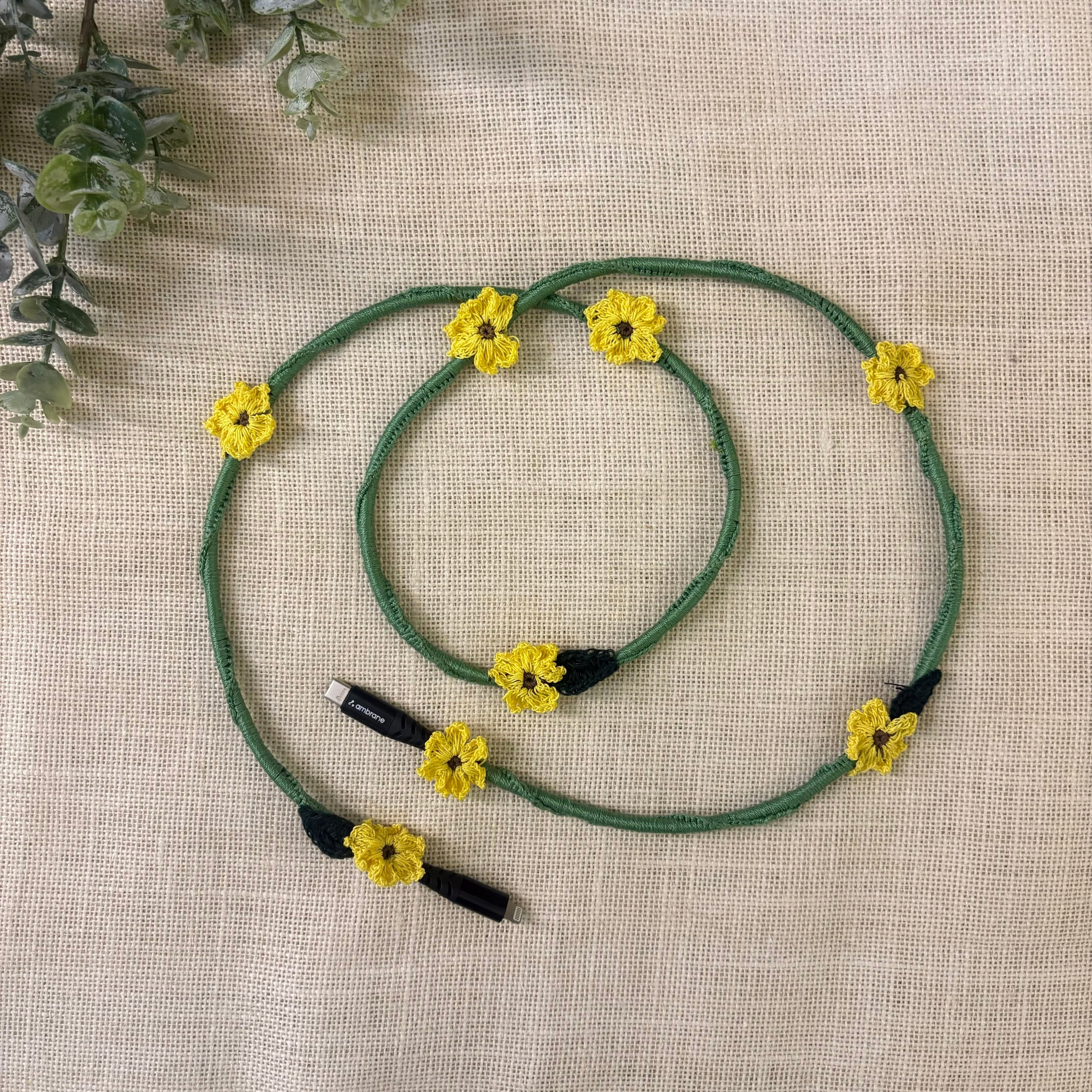 Sunflower Crochet Charging Cord C-Lightening Cable at Kamakhyaa by Ikriit'm. This item is Bloom by Ikriit'm, Crochet, Relaxed Fit, Under $50