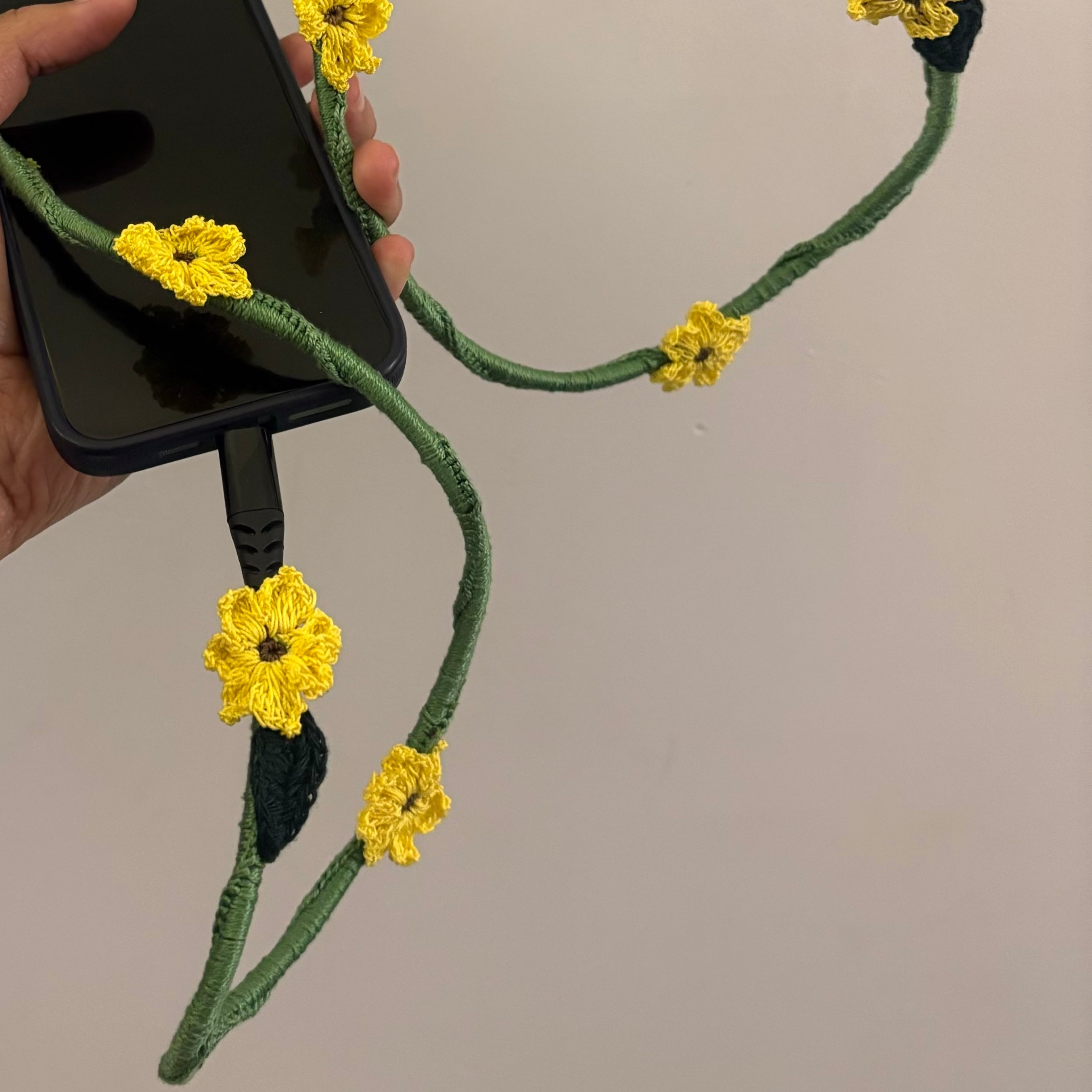 Sunflower Crochet Charging Cord C-Lightening Cable at Kamakhyaa by Ikriit'm. This item is Bloom by Ikriit'm, Crochet, Relaxed Fit, Under $50