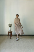 Sunset Rose A Line Dress by Anushé Pirani with Beige, Casual Wear, Cotton, Cotton Hemp, Handwoven, Hemp, Midi Dresses, Regular Fit, Shibumi Collection, Sleeveless Dresses, Solids, Womenswear at Kamakhyaa for sustainable fashion