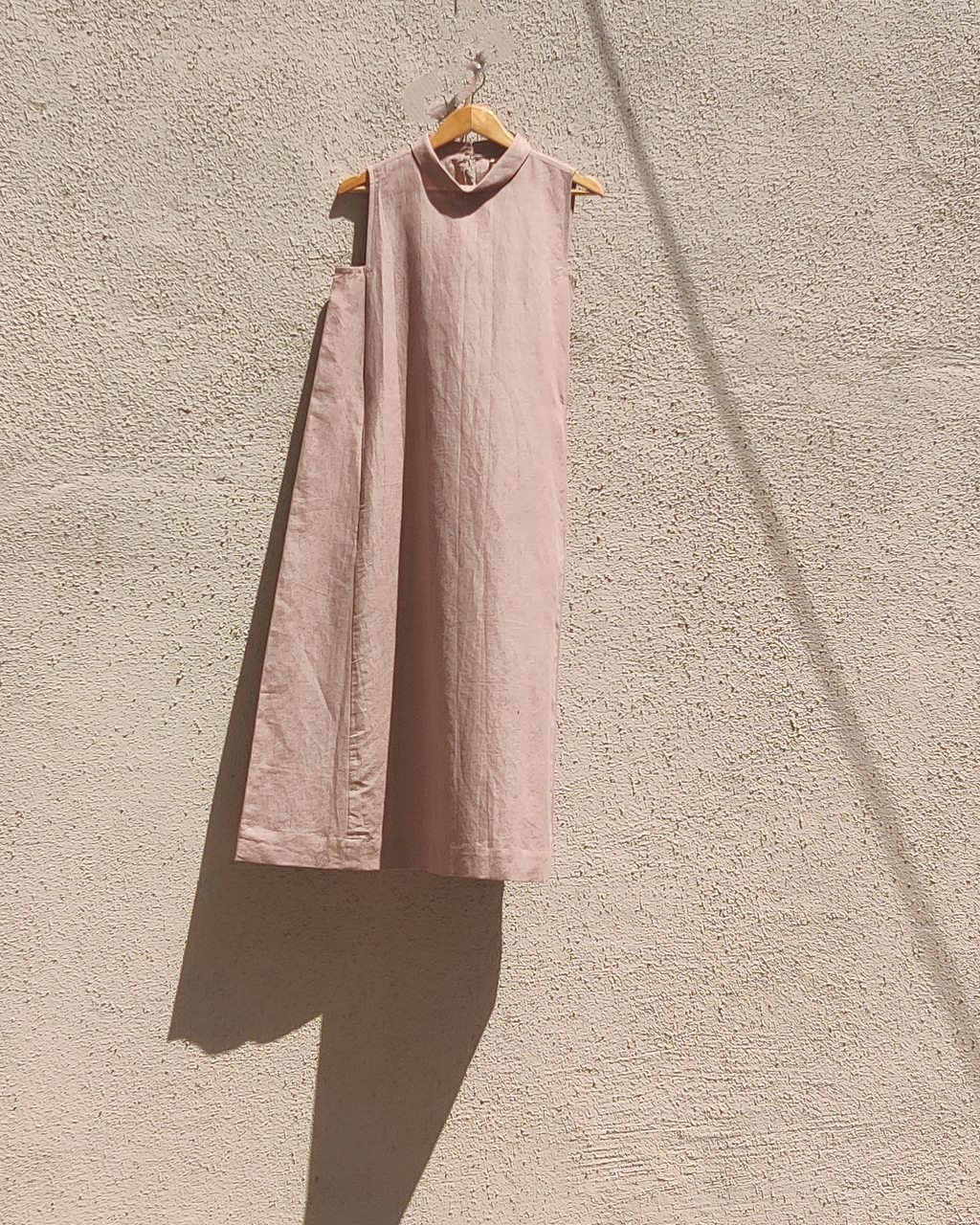 Sunset Rose A Line Dress by Anushé Pirani with Beige, Casual Wear, Cotton, Cotton Hemp, Handwoven, Hemp, Midi Dresses, Regular Fit, Shibumi Collection, Sleeveless Dresses, Solids, Womenswear at Kamakhyaa for sustainable fashion
