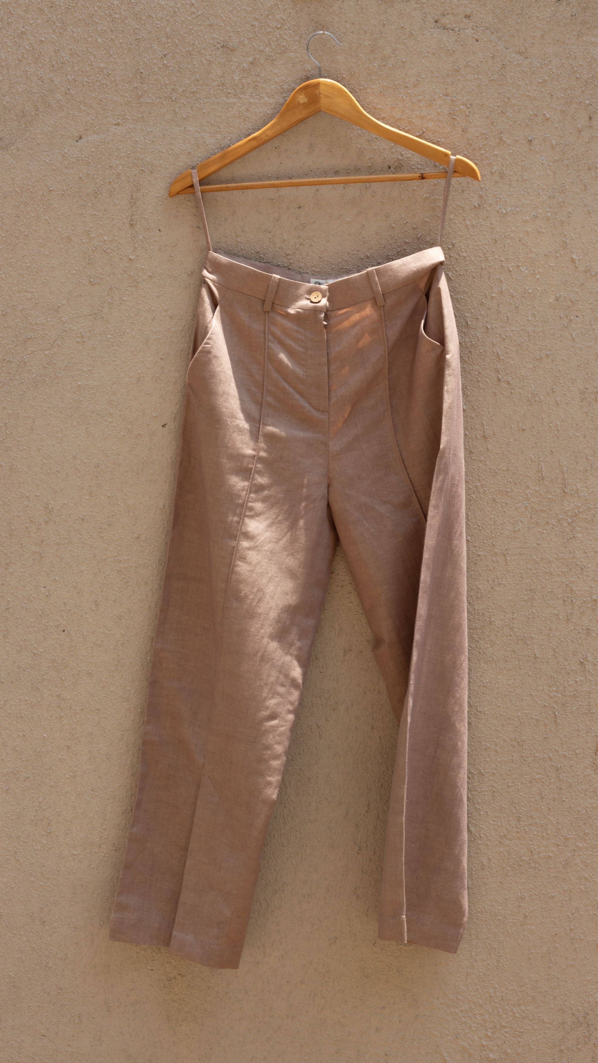 Sunset Rose Casual Trousers by Anushé Pirani with Beige, Casual Wear, Cotton, Cotton Hemp, For Him, Handwoven, Hemp, Mens Bottom, Menswear, Regular Fit, Shibumi Collection, Solids, Trousers at Kamakhyaa for sustainable fashion