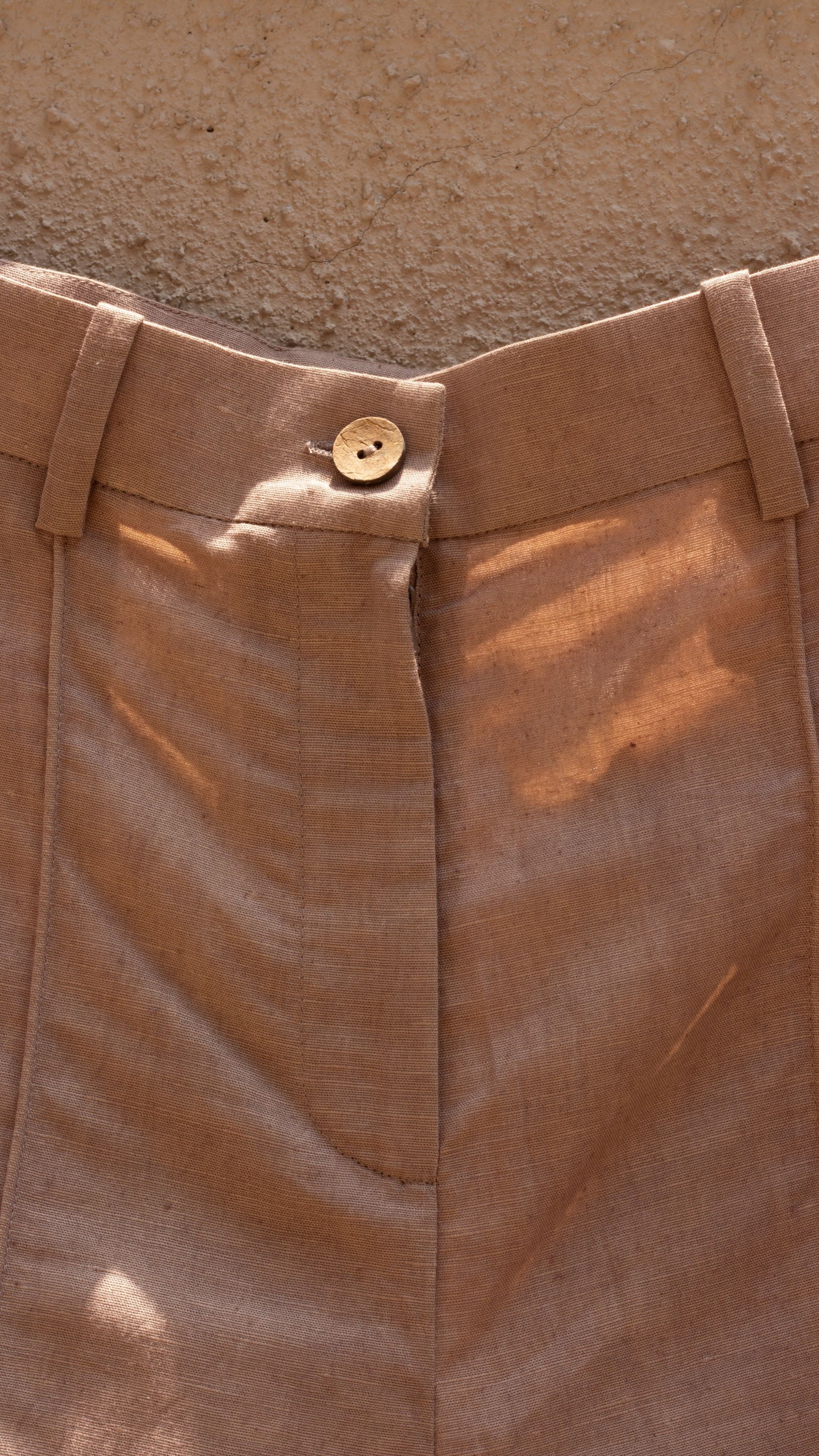 Sunset Rose Casual Trousers by Anushé Pirani with Beige, Casual Wear, Cotton, Cotton Hemp, For Him, Handwoven, Hemp, Mens Bottom, Menswear, Regular Fit, Shibumi Collection, Solids, Trousers at Kamakhyaa for sustainable fashion