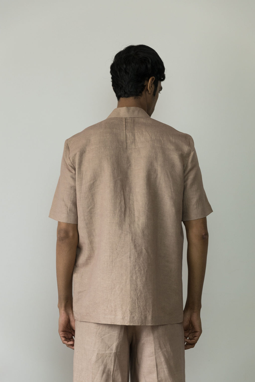 Sunset Rose Pleated Shirt by Anushé Pirani with Beige, Casual Wear, Cotton, Cotton Hemp, For Him, Handwoven, Hemp, Menswear, Regular Fit, Shibumi Collection, Shirts, Solids, Tops at Kamakhyaa for sustainable fashion