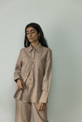 Sunset Rose Solid Shirt by Anushé Pirani with Beige, Casual Wear, Cotton, Cotton Hemp, Handwoven, Hemp, Regular Fit, Shibumi Collection, Shirts, Solids, Womenswear at Kamakhyaa for sustainable fashion