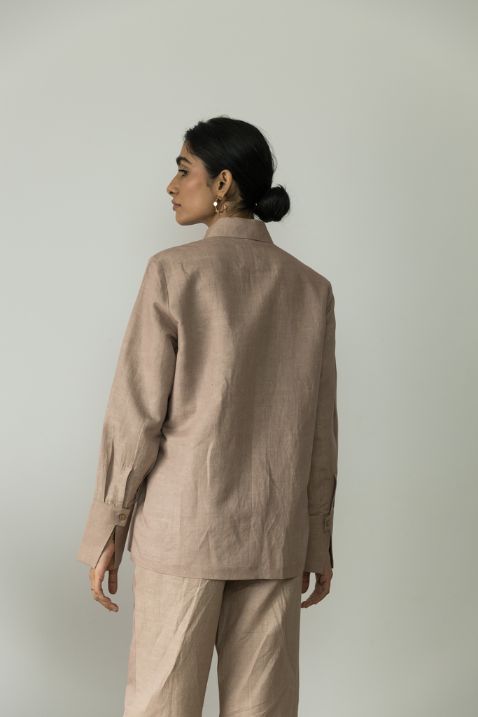 Sunset Rose Solid Shirt by Anushé Pirani with Beige, Casual Wear, Cotton, Cotton Hemp, Handwoven, Hemp, Regular Fit, Shibumi Collection, Shirts, Solids, Womenswear at Kamakhyaa for sustainable fashion