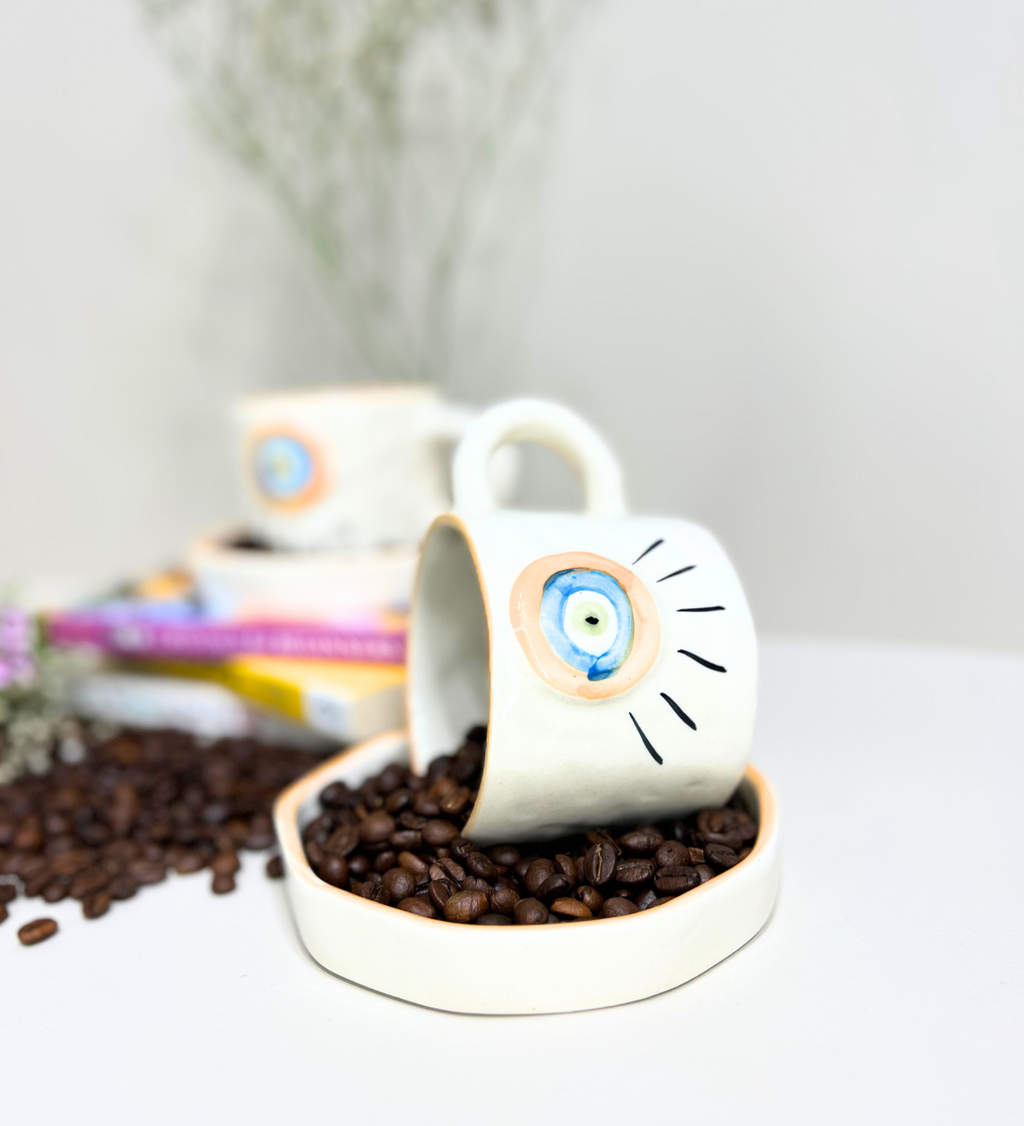 Sunstone Gaze – Evil Eye Ceramic Mug & Plate Set at Kamakhyaa by Aetherea World. This item is 