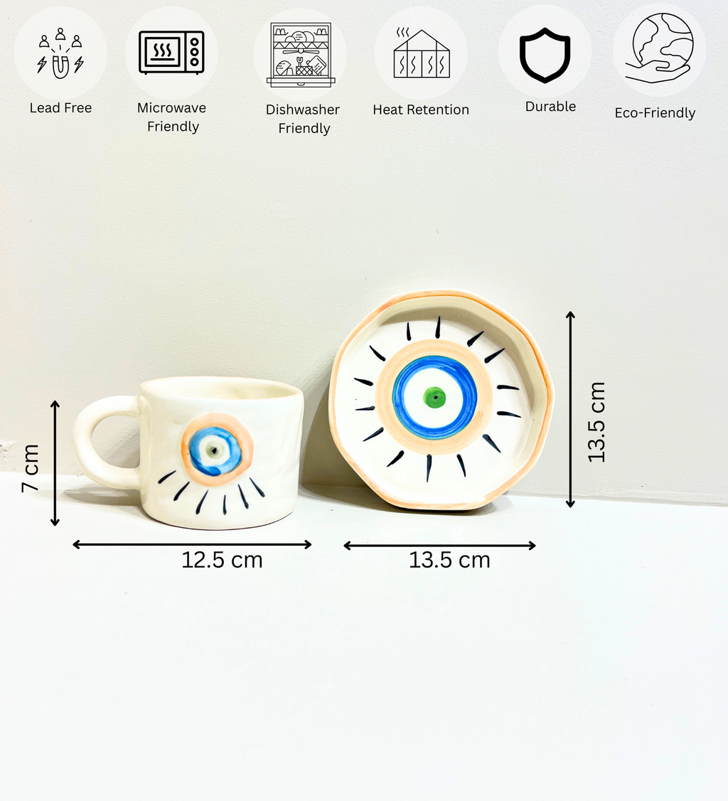 Sunstone Gaze – Evil Eye Ceramic Mug & Plate Set at Kamakhyaa by Aetherea World. This item is 