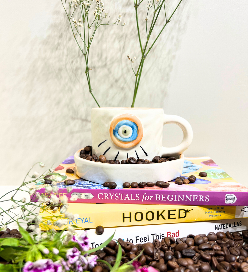 Sunstone Gaze – Evil Eye Ceramic Mug & Plate Set at Kamakhyaa by Aetherea World. This item is 