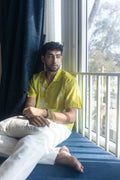 Surfside T-Shirt at Kamakhyaa by anushé pirani. This item is Cotton, Lime, Men Shirts, Menswear, Moana, Recycled Cotton, Resort Wear, Shibori Dyes, Under $150