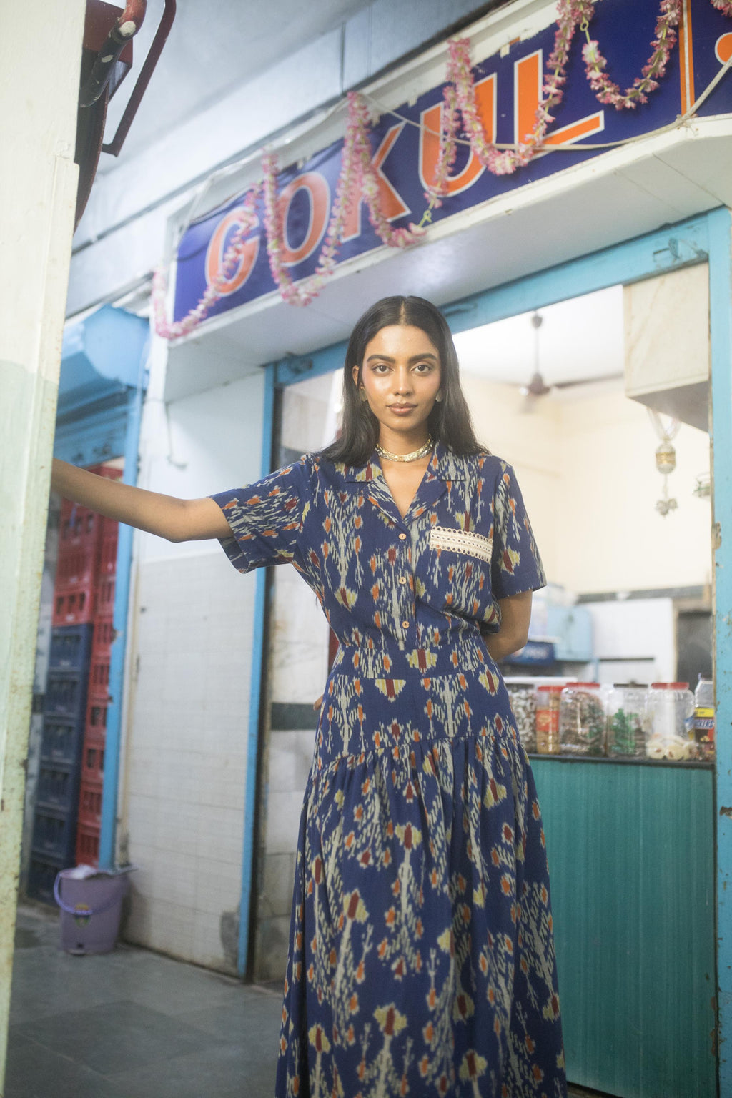 Swing & Sway Skirt at kamakhyaa.com by Anushé Pirani. This item is 100% Cotton, Beach Wear, Blue, Brunch Wear, Casual Wear, Console Collection List, Cotton, Fresh Ink by Anushe Pirani, Handwoven cotton, Ikat Prints, Regular Fit, Resort Wear, Royal Blue, Vacation Wear, Womenswear