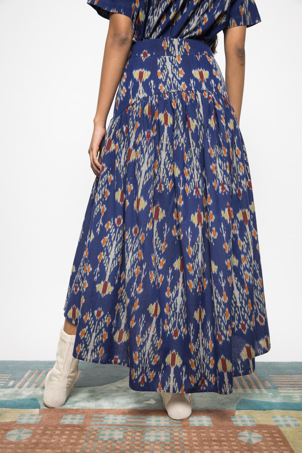Swing & Sway Skirt at kamakhyaa.com by Anushé Pirani. This item is 100% Cotton, Beach Wear, Blue, Brunch Wear, Casual Wear, Console Collection List, Cotton, Fresh Ink by Anushe Pirani, Handwoven cotton, Ikat Prints, Regular Fit, Resort Wear, Royal Blue, Vacation Wear, Womenswear