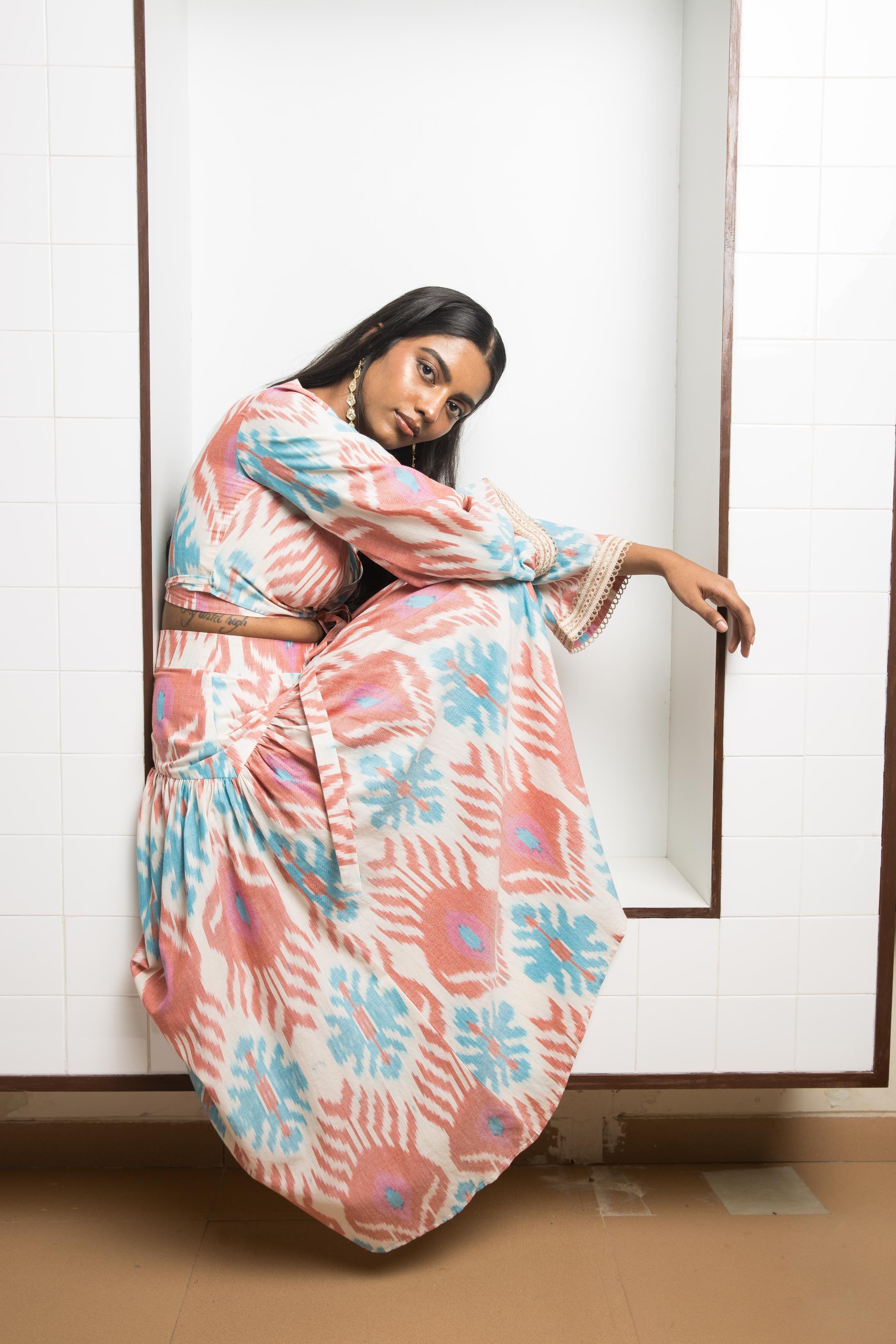 Swing & Sway Skirt at kamakhyaa.com by Anushé Pirani. This item is 100% Cotton, Beach Wear, Brunch Wear, Casual Wear, Console Collection List, Cotton, Fresh Ink by Anushe Pirani, Handwoven cotton, Ikat Prints, Multicolor, Regular Fit, Resort Wear, Vacation Wear, Womenswear