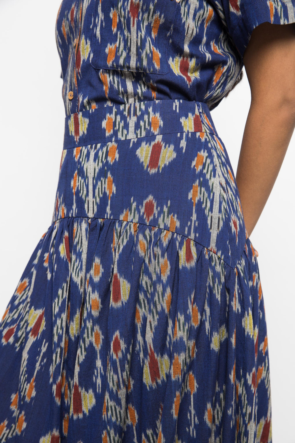 Swing & Sway Skirt at kamakhyaa.com by Anushé Pirani. This item is 100% Cotton, Beach Wear, Blue, Brunch Wear, Casual Wear, Console Collection List, Cotton, Fresh Ink by Anushe Pirani, Handwoven cotton, Ikat Prints, Regular Fit, Resort Wear, Royal Blue, Vacation Wear, Womenswear