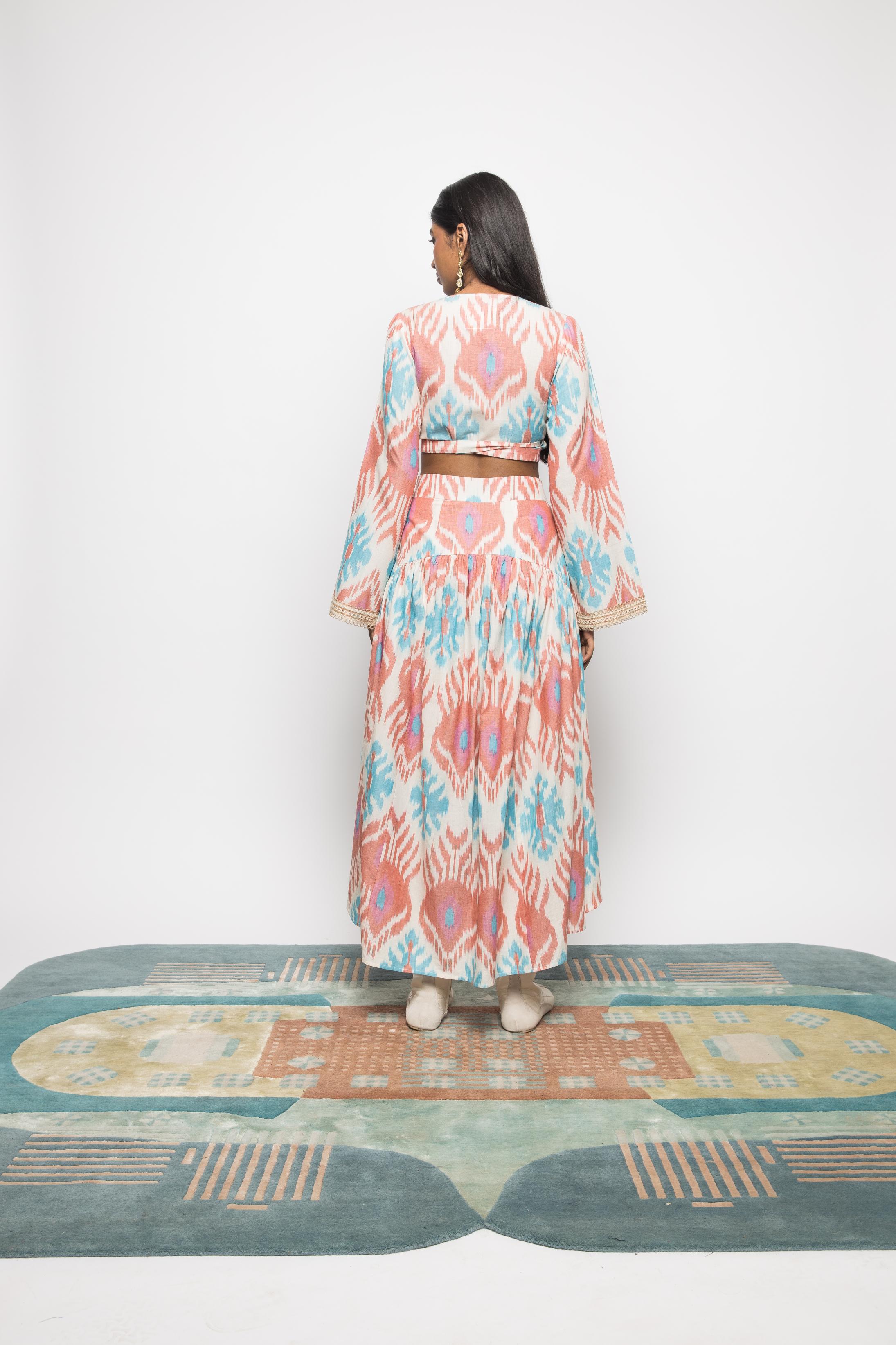 Swing & Sway Skirt at kamakhyaa.com by Anushé Pirani. This item is 100% Cotton, Beach Wear, Brunch Wear, Casual Wear, Console Collection List, Cotton, Fresh Ink by Anushe Pirani, Handwoven cotton, Ikat Prints, Multicolor, Regular Fit, Resort Wear, Vacation Wear, Womenswear