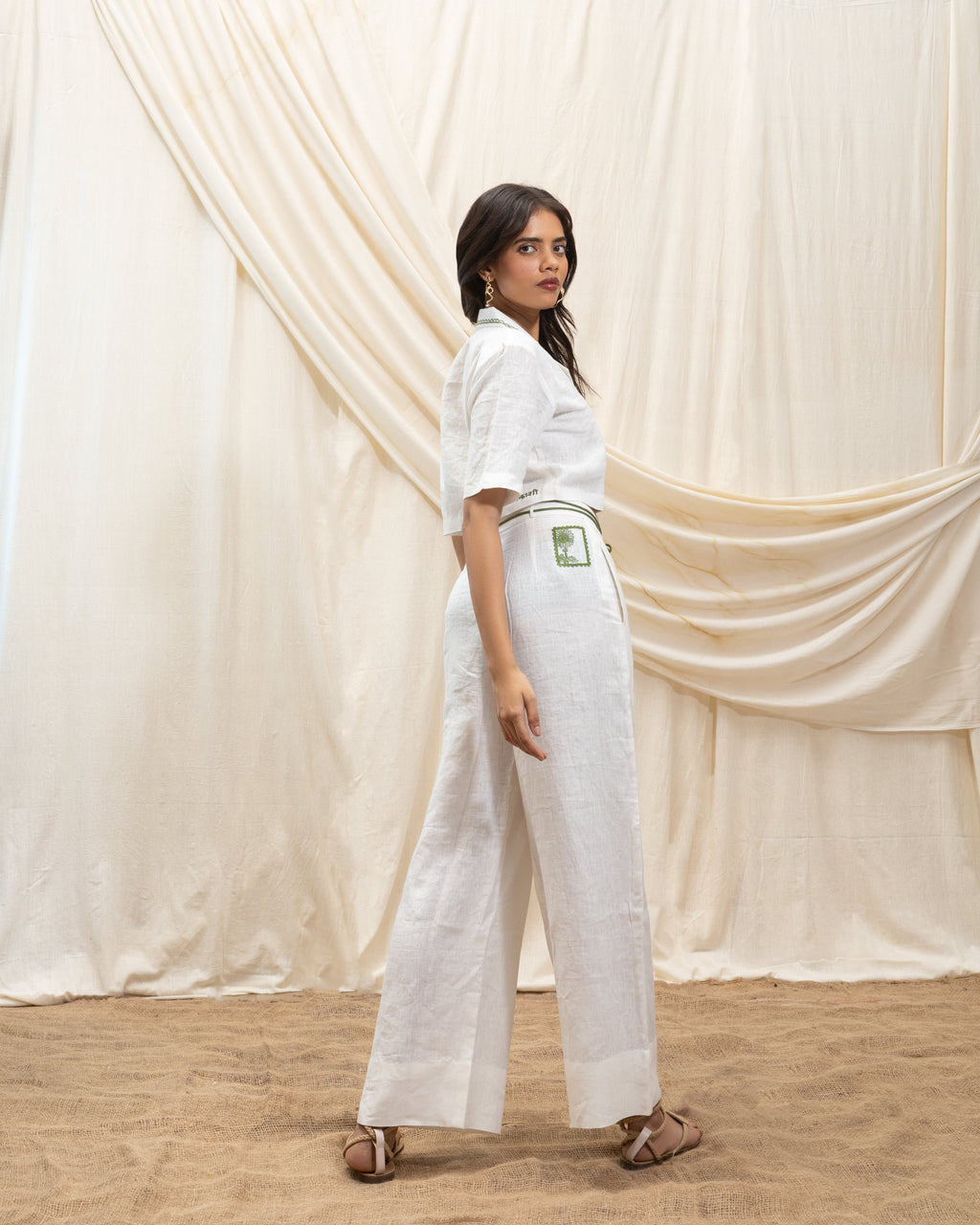 Tailored pants with tie up at Kamakhyaa by Akashi Clothing. This item is 100% Linen, Regular Fit, Solid Selfmade, Solids, The Stamp Edit By Akashi Clothing, Under $150