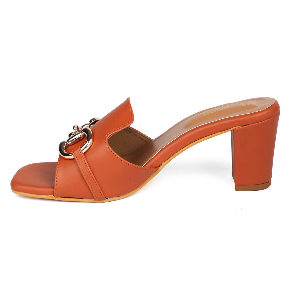 Tan Chain Mules at Kamakhyaa by EK_agga. This item is Brown, Brunch Wear Footwear, heels, missing, Mules, Open Toes Footwear, Square Toe Footwear, stylish, Tan, Under $50