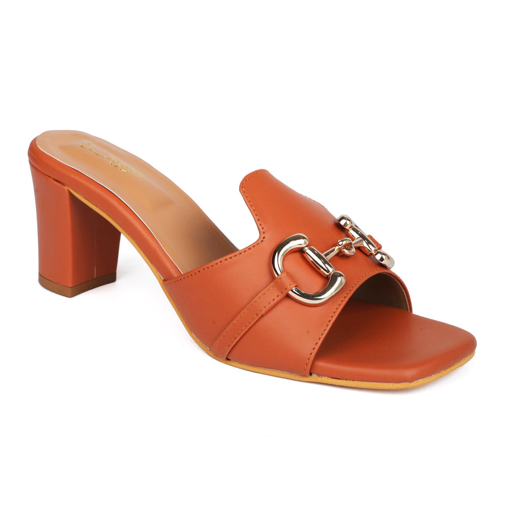 Tan Chain Mules at Kamakhyaa by EK_agga. This item is Brown, Brunch Wear Footwear, heels, missing, Mules, Open Toes Footwear, Square Toe Footwear, stylish, Tan, Under $50