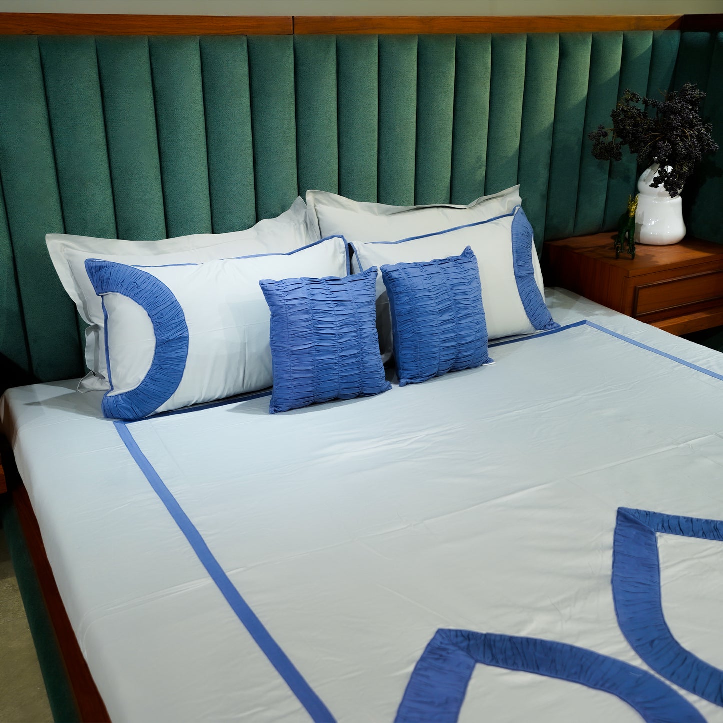 Teardrop Elegance| Designer Bed Sheet Set| Blue| 100%Cotton at Kamakhyaa by Kamakhyaa. This item is designer bedsheets