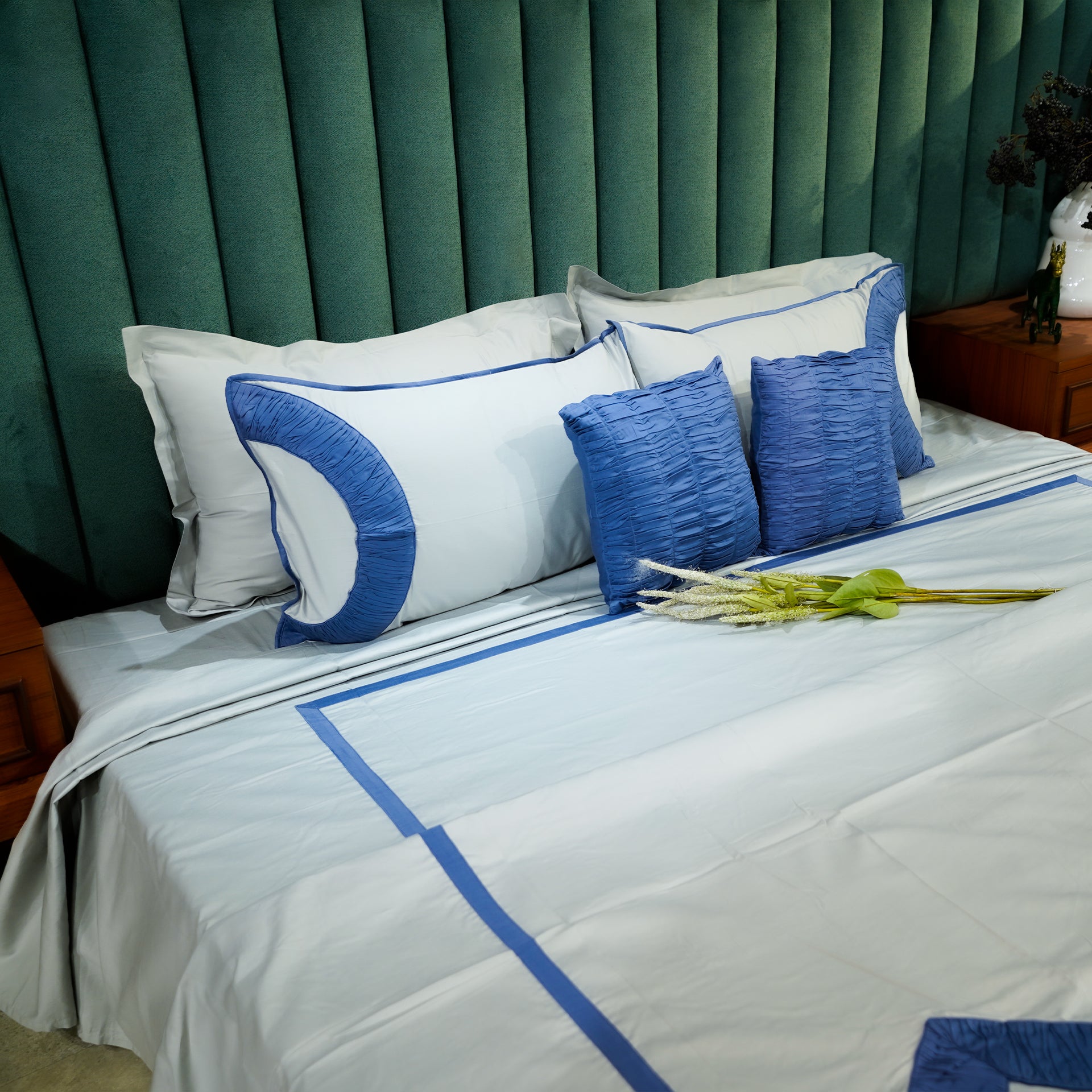 Teardrop Elegance| Designer Bed Sheet Set| Blue| 100%Cotton at Kamakhyaa by Kamakhyaa. This item is designer bedsheets