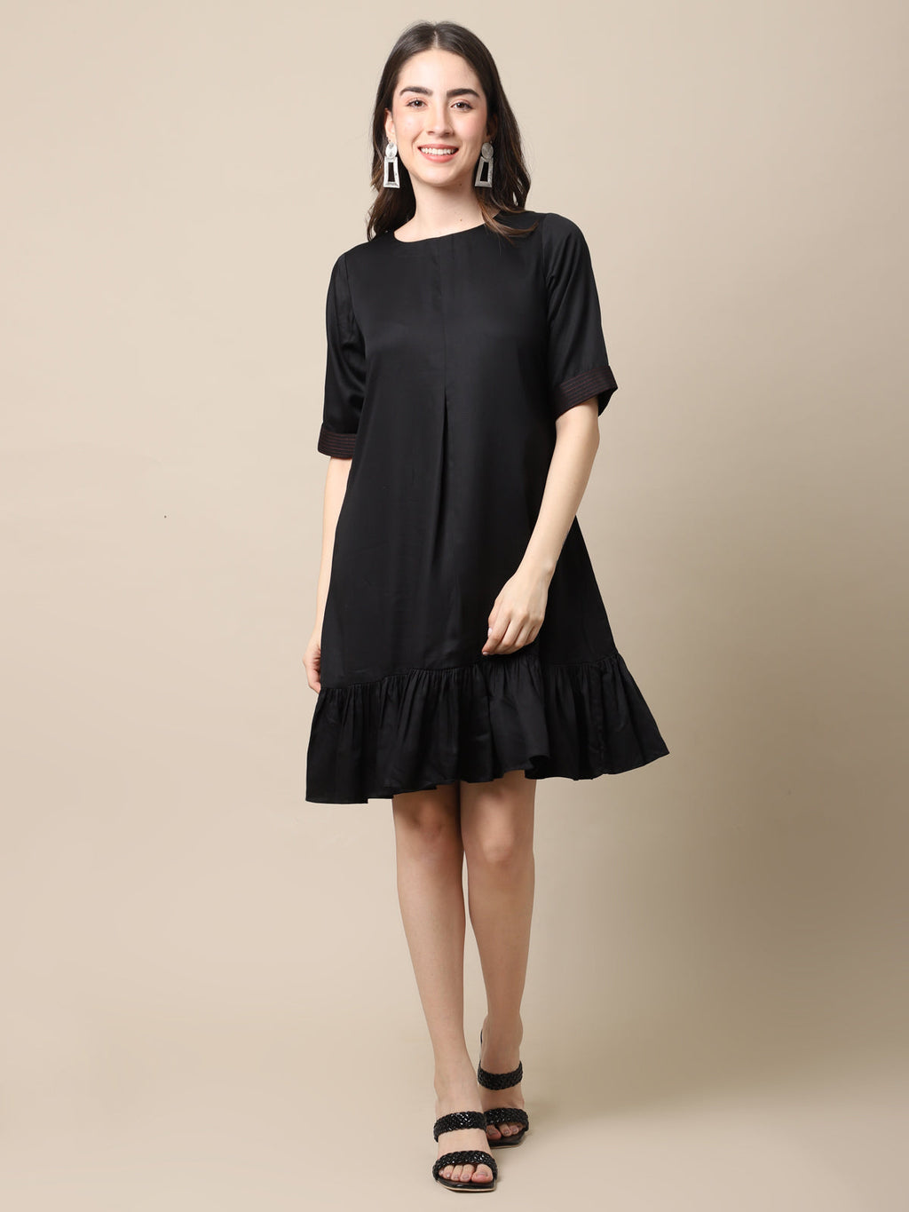 Tencel Black Tencel A-line dress at Kamakhyaa by Ewoke. This item is A-line Dress, aline dress, Black, knee length dress, Missing image, Nostalgia's Thread by Ewoke, summer dress, sustainable fashion, Tencel, tencel dress, Under $150