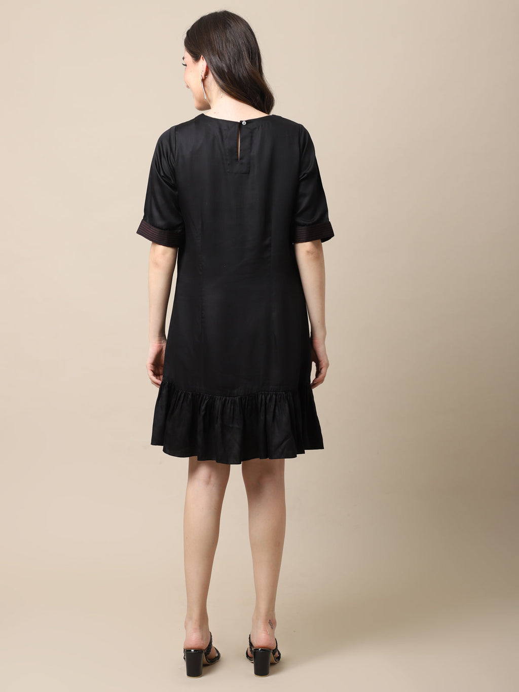 Tencel Black Tencel A-line dress at Kamakhyaa by Ewoke. This item is A-line Dress, aline dress, Black, knee length dress, Missing image, Nostalgia's Thread by Ewoke, summer dress, sustainable fashion, Tencel, tencel dress, Under $150
