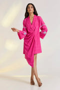 Tencel Khadi Mira Jacket Dress at Kamakhyaa by Ewoke. This item is embroided pink dress, Hot Pink, Khadi Tencel, Missing image, Nostalgia's Thread by Ewoke, pink dress, sustainable fashion, Tencel Khadi
