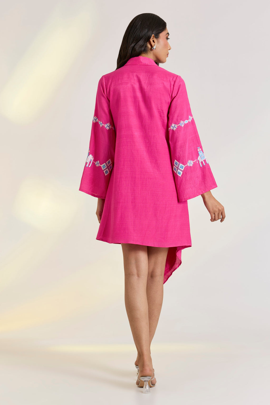 Tencel Khadi Mira Jacket Dress at Kamakhyaa by Ewoke. This item is embroided pink dress, Hot Pink, Khadi Tencel, Missing image, Nostalgia's Thread by Ewoke, pink dress, sustainable fashion, Tencel Khadi